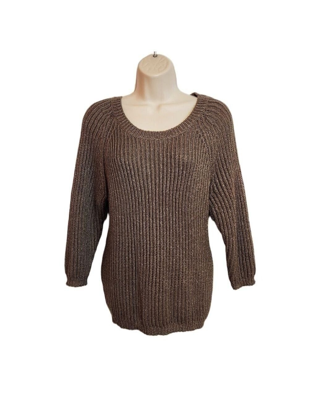 Lane Bryant Brown Metallic Ribbed Knit Pullover Sweater 14 16